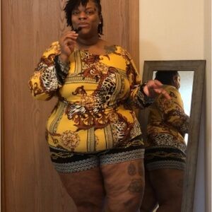 Yellow and Brown Patterned Long Sleeve Top